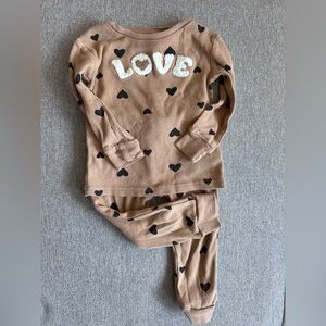 Adorable Love Print Kids Pajama Set - Tan and Black